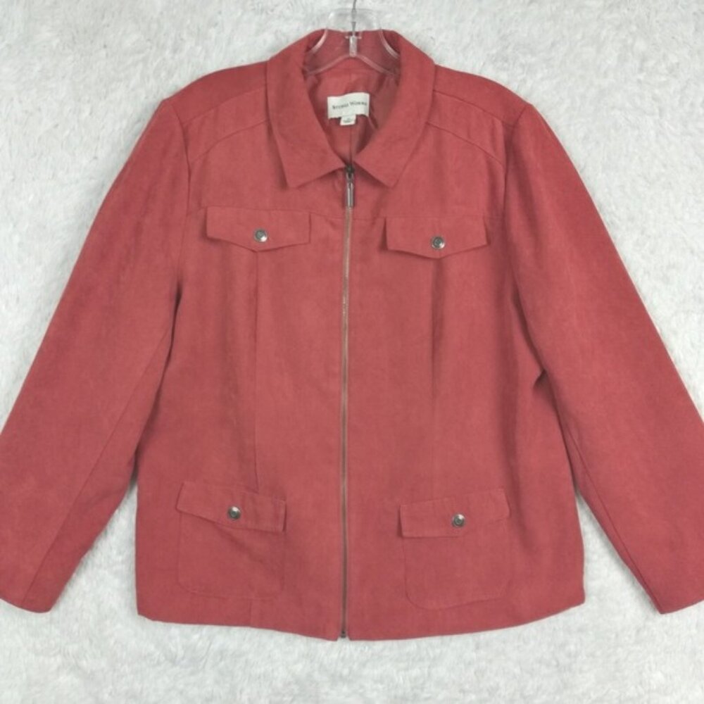 Studio Works‎ Womens Blazer Jacket Burnt Orange Faux Suede Full Zip 12
